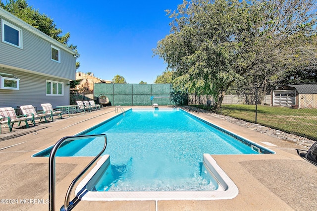 view of swimming pool with a patio