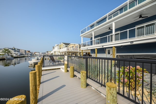 dock area featuring a balcony and a water view