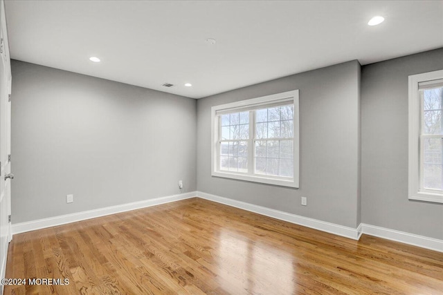 empty room with light hardwood / wood-style floors and a wealth of natural light