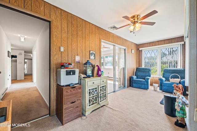 1 Dixon Ct Unit B, Whiting, NJ 08759 - sitting room with light carpet, ceiling fan, and wooden walls