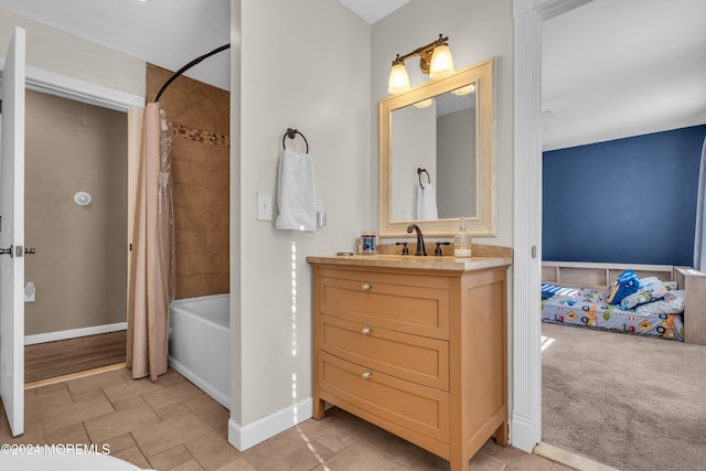 bathroom with vanity and shower / tub combo