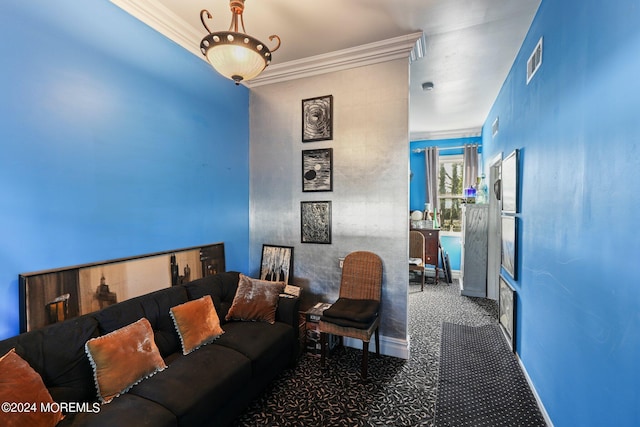 448 Monmouth Pl, Long Branch, NJ 07740 - carpeted living room with ornamental molding and baseboards