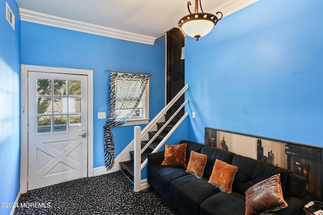448 Monmouth Pl, Long Branch, NJ 07740 - foyer with ornamental molding and carpet flooring