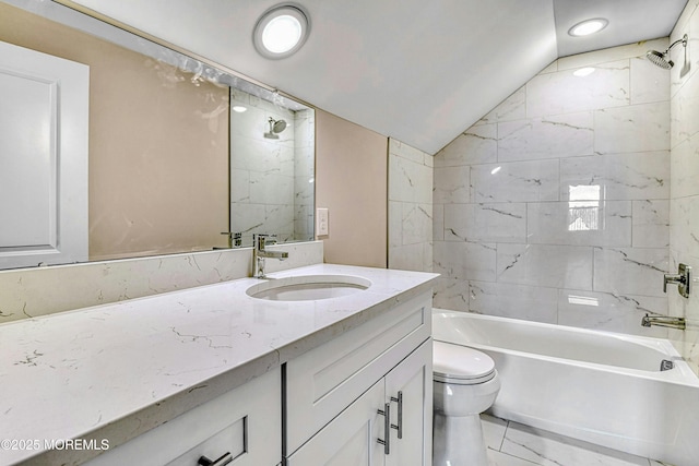1032 3rd Ave, Toms River, NJ 08757 - bathroom featuring vanity, lofted ceiling, shower / bath combination, and marble finish floors