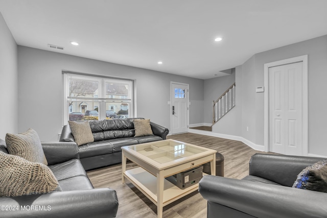 living room featuring light wood-type flooring