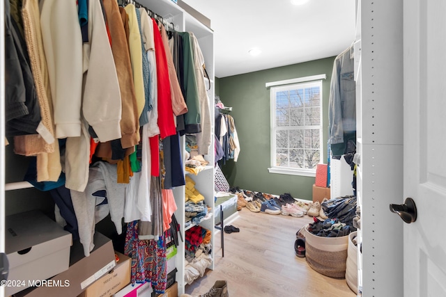 spacious closet featuring light hardwood / wood-style flooring