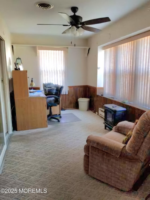 33 Penwood Dr Unit 55, Whiting, NJ 08759 - office with a wainscoted wall, a ceiling fan, and baseboard heating