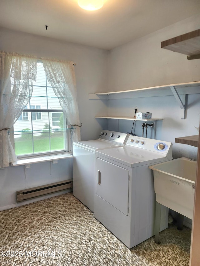 33 Penwood Dr Unit 55, Whiting, NJ 08759 - washroom with a baseboard heating unit and washer and dryer