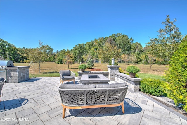 view of patio / terrace with exterior kitchen, an outdoor fire pit, and grilling area