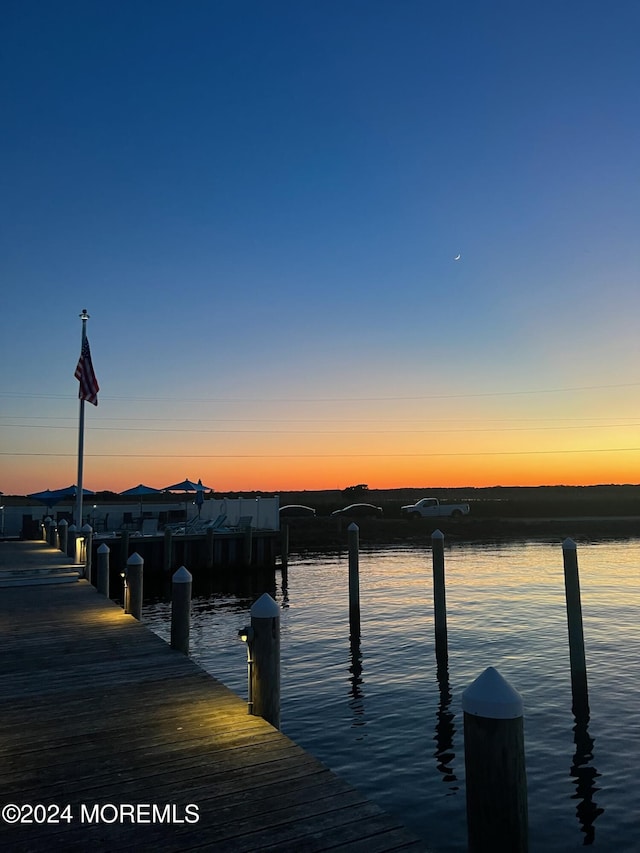 dock area featuring a water view