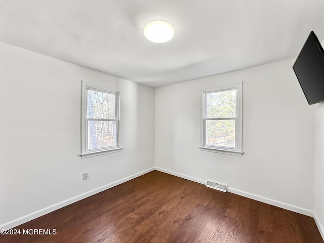 spare room with a wealth of natural light and dark hardwood / wood-style flooring