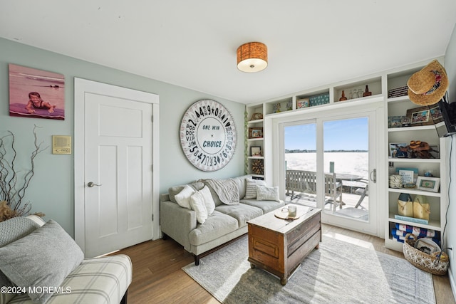 living room with hardwood / wood-style flooring