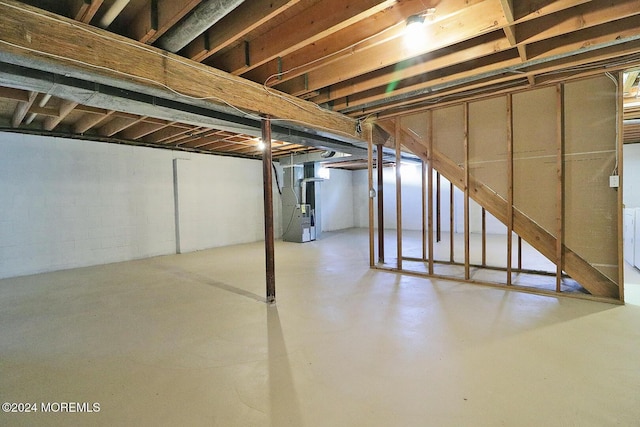 basement with heating unit