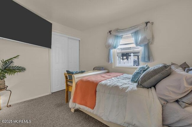 carpeted bedroom with a closet