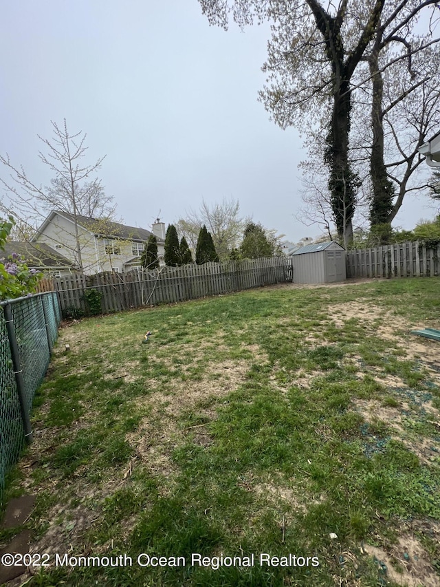 view of yard with a shed