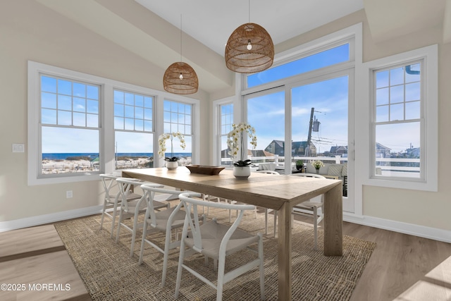 dining area featuring baseboards and wood finished floors