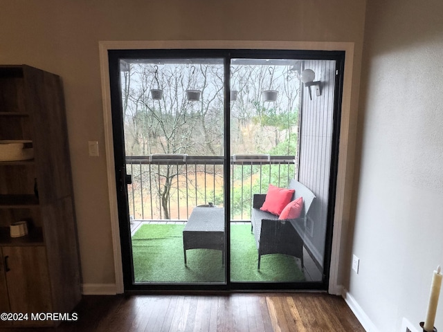 doorway to outside featuring wood-type flooring