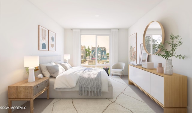 carpeted bedroom featuring multiple windows