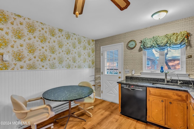 kitchen featuring dishwasher, light hardwood / wood-style flooring, and sink