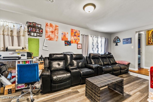 home theater featuring wood-type flooring