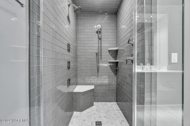 bathroom featuring a shower with shower door