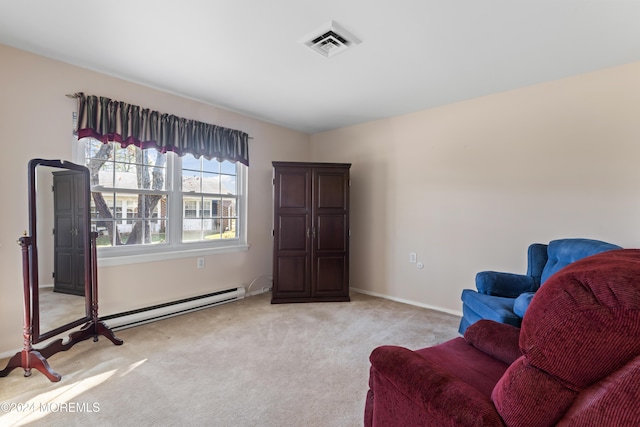 living area with light carpet