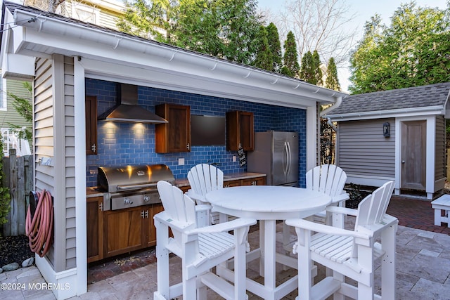 view of patio / terrace with area for grilling and an outdoor structure