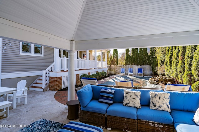 view of patio with a gazebo and an outdoor hangout area