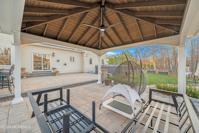 view of patio featuring a gazebo and ceiling fan