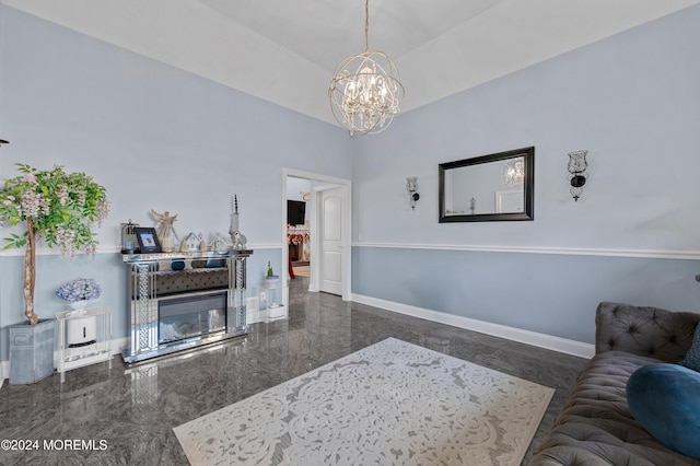 living room with a chandelier