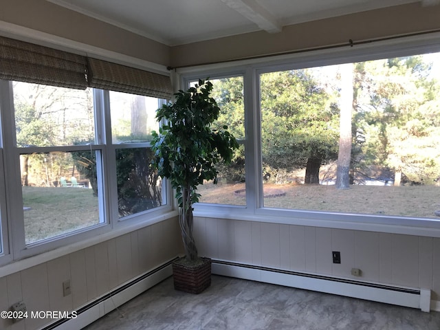 unfurnished sunroom featuring baseboard heating