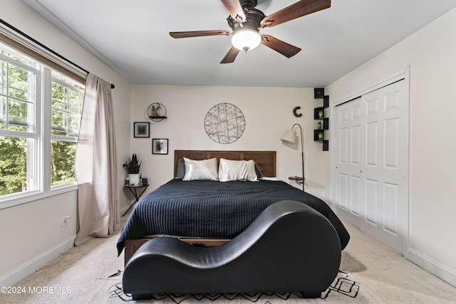 369 Frank Applegate Rd, Jackson, NJ 08527 - bedroom with light carpet, a closet, and ceiling fan