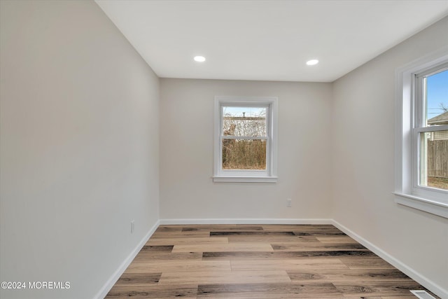 unfurnished room featuring a wealth of natural light and light hardwood / wood-style floors