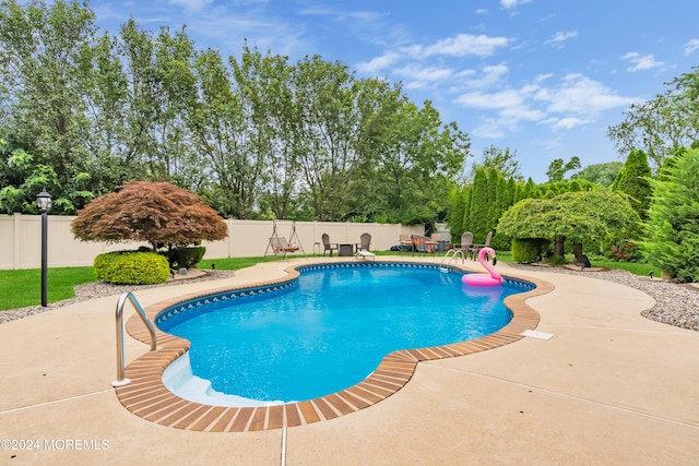 view of swimming pool featuring a patio area