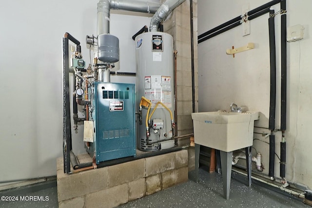 utility room with sink and water heater