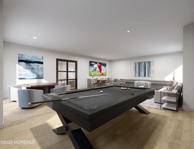 rec room featuring pool table and light wood-type flooring