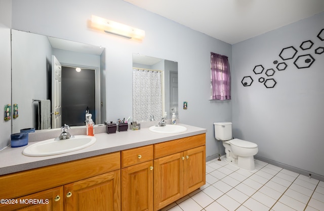 bathroom with tile patterned flooring, vanity, and toilet