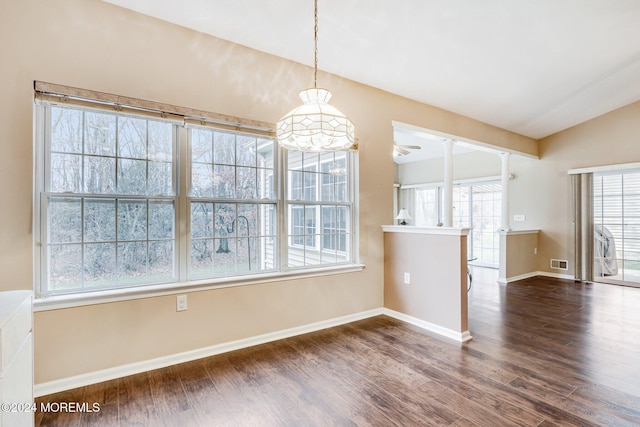43 Spyglass Dr, Jackson, NJ 08527 - unfurnished dining area with dark wood-style floors and vaulted ceiling
