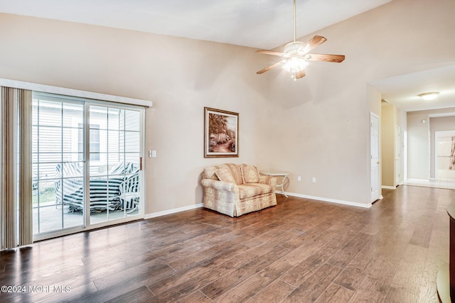 43 Spyglass Dr, Jackson, NJ 08527 - living area with wood finished floors, a ceiling fan, and high vaulted ceiling