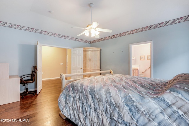 43 Spyglass Dr, Jackson, NJ 08527 - bedroom featuring wood finished floors, vaulted ceiling, ceiling fan, and connected bathroom