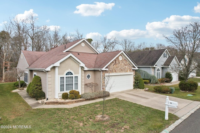 view of front of house featuring a garage and a front yard