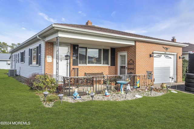 8 Tijuana Ct, Toms River, NJ 08757 - ranch-style house featuring a porch, cooling unit, a front yard, and a garage