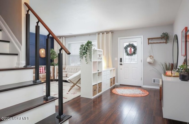 entrance foyer featuring a wealth of natural light and dark hardwood / wood-style floors