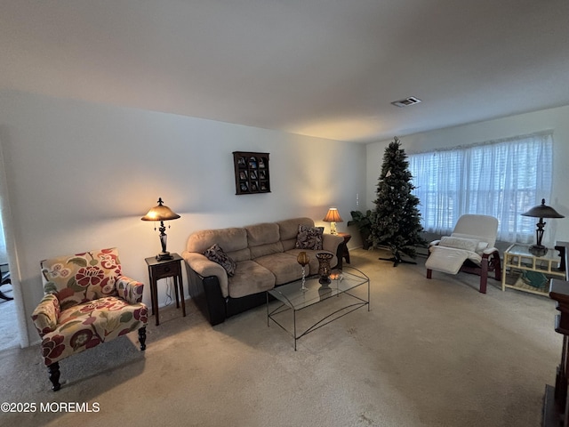 living room with light colored carpet