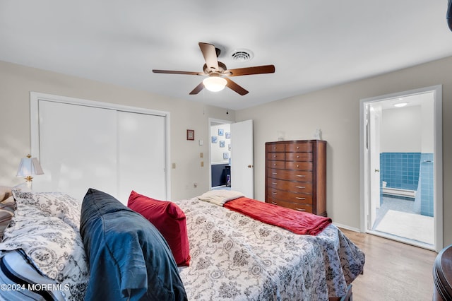 bedroom with a closet and ceiling fan