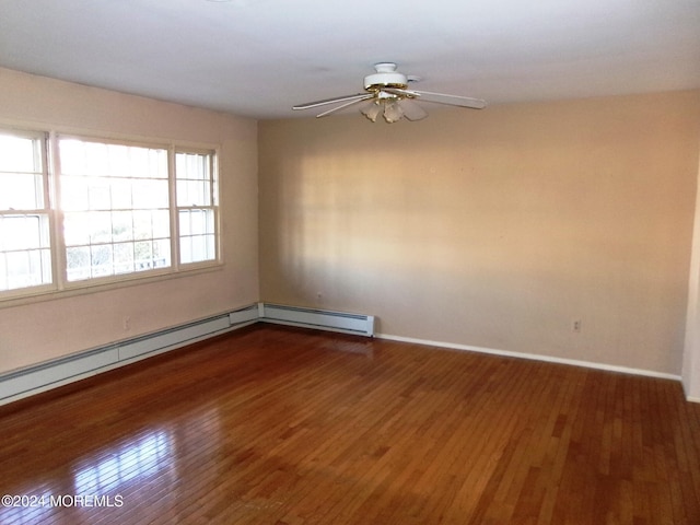 unfurnished room featuring dark hardwood / wood-style flooring and ceiling fan