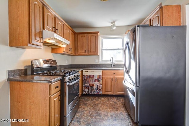 kitchen with sink and appliances with stainless steel finishes