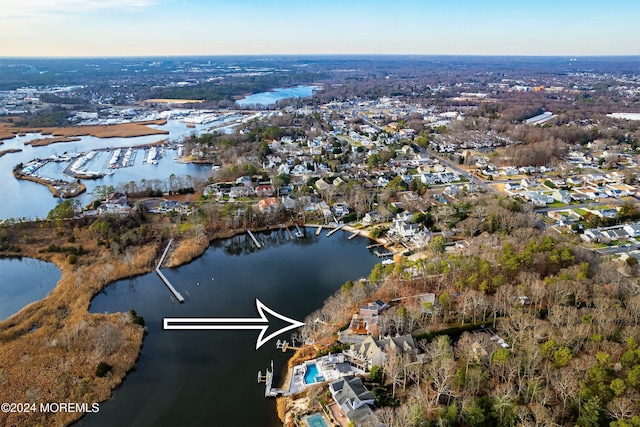 aerial view featuring a water view