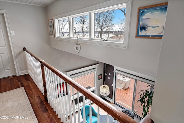 stairs with hardwood / wood-style floors