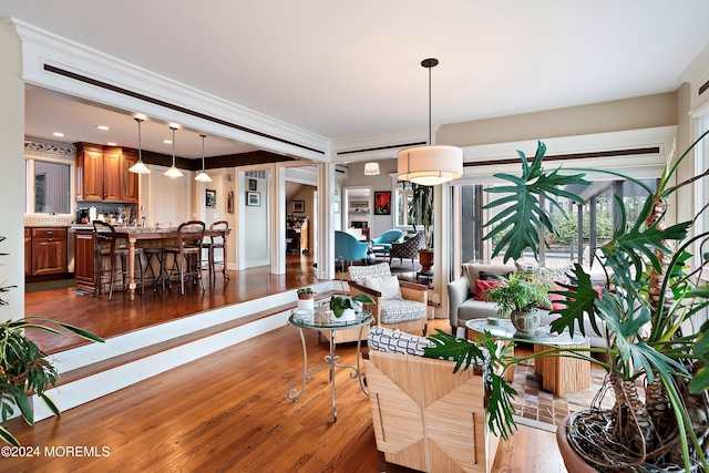 living room featuring dark hardwood / wood-style floors